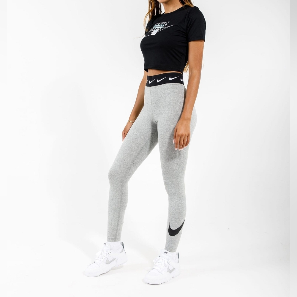 NIKE Heather Gray NSW Club High-Waisted Full Ankle Length Leggings